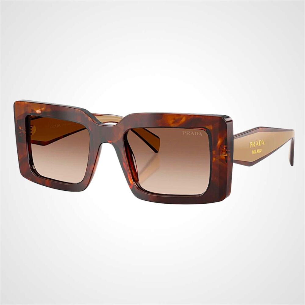 New PRADA Sunglasses Brown Beige Caramel Tortoise Gold Symbole Womens Rectangle - Picture 1 of 5